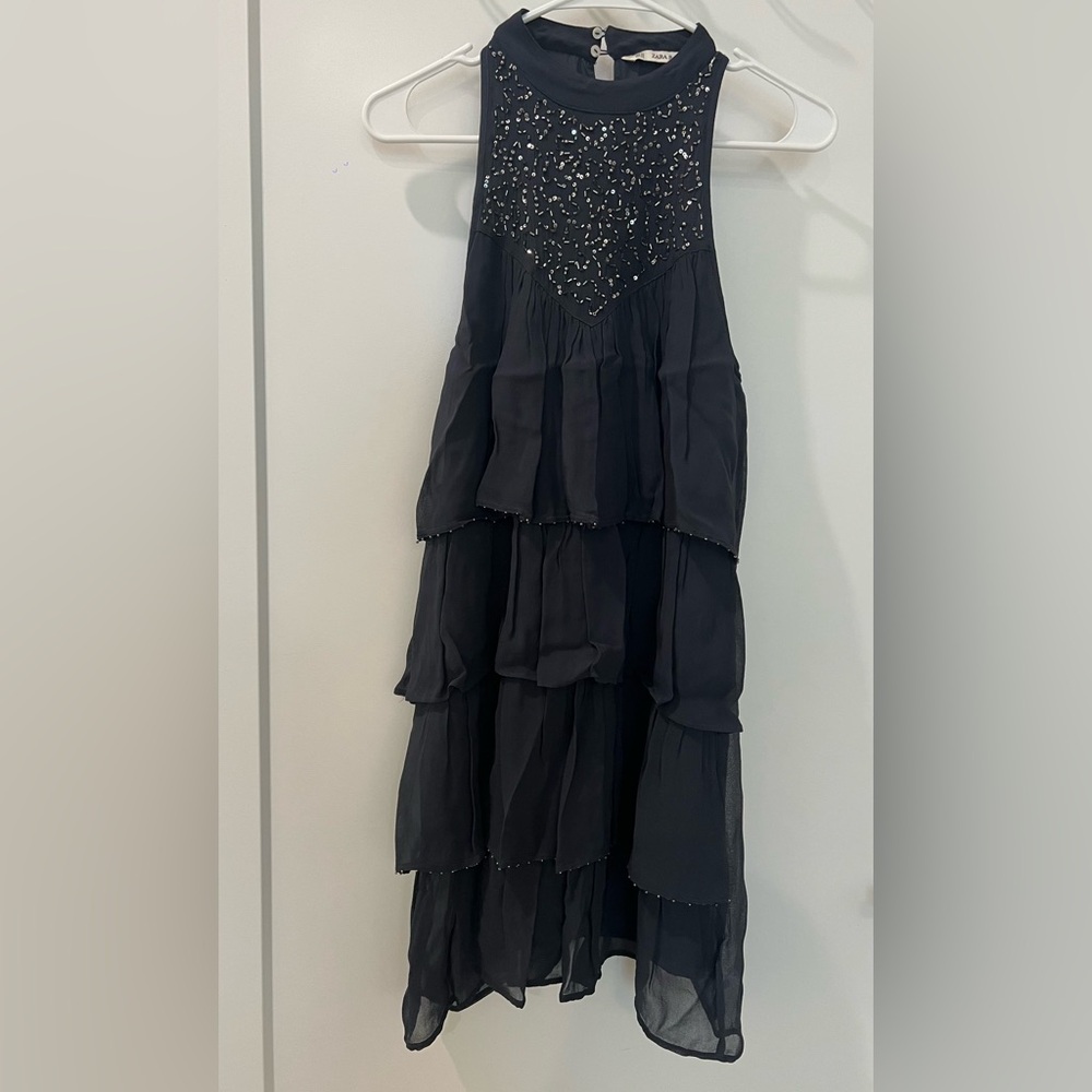 Zara Mini Dress with Beaded Bodice in dark gray